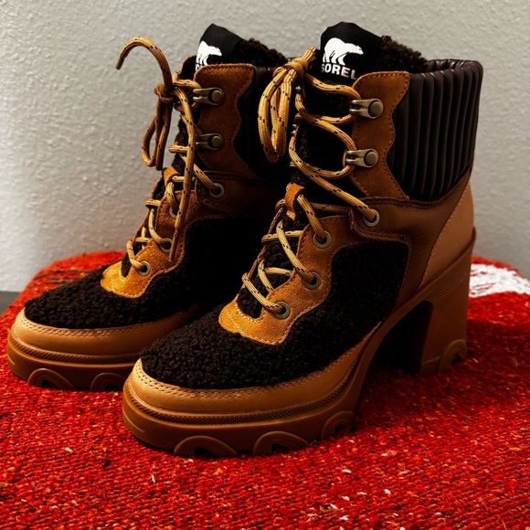 SOREL Women's Brex Cozy Mixed-Media Lace-Up Ankle Booties Blackend Brown Sz 7 - Picture 7 of 11